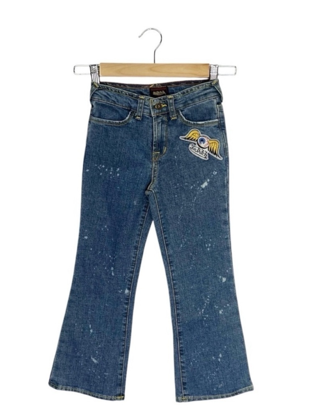 Vintage Von Dutch Bootleg Flare Jeans Kids Size 6 New Blue Patch Y2K Vtg New NWT